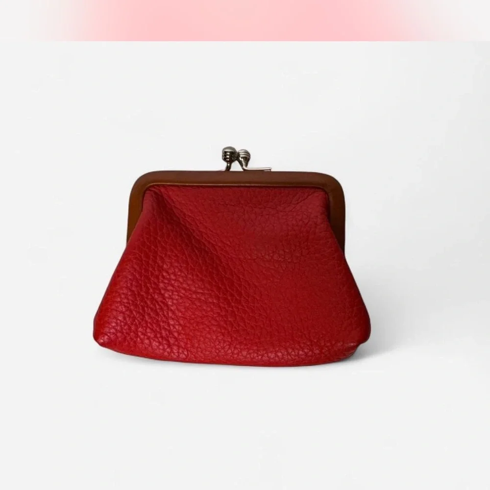 Dooney & Bourke Red Pebbled Leather Clutch with Brown Trim - Picture 3 of 7